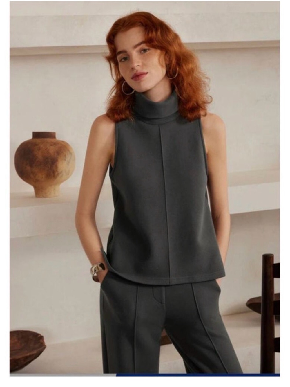 OGL Sleeveless Mock Neck Pantsuit in Charcoal Gray